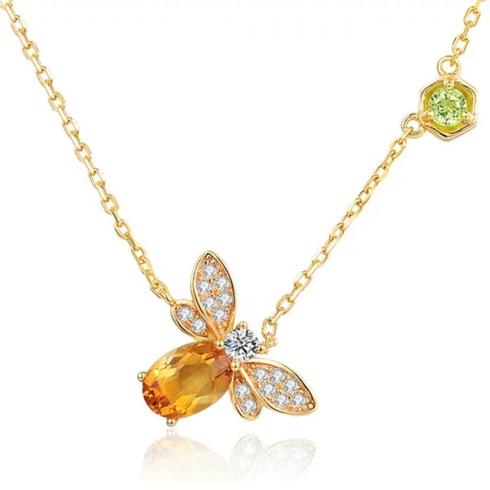 Queen Bee Citrine & Peridot 18K Gold Plated Silver Charm 16" Necklace - Picture 5 of 9